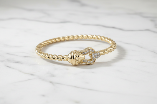 Gold Pave Cable Buckle Bangle
