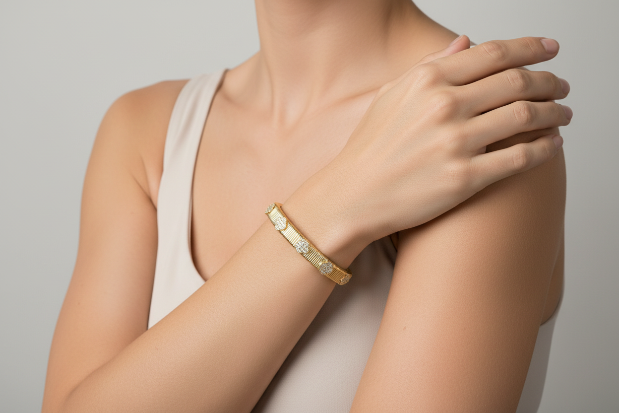 Gold Pave Clover Bangle