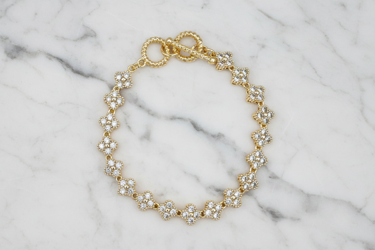 Gold Pave CZ Clover Bracelet