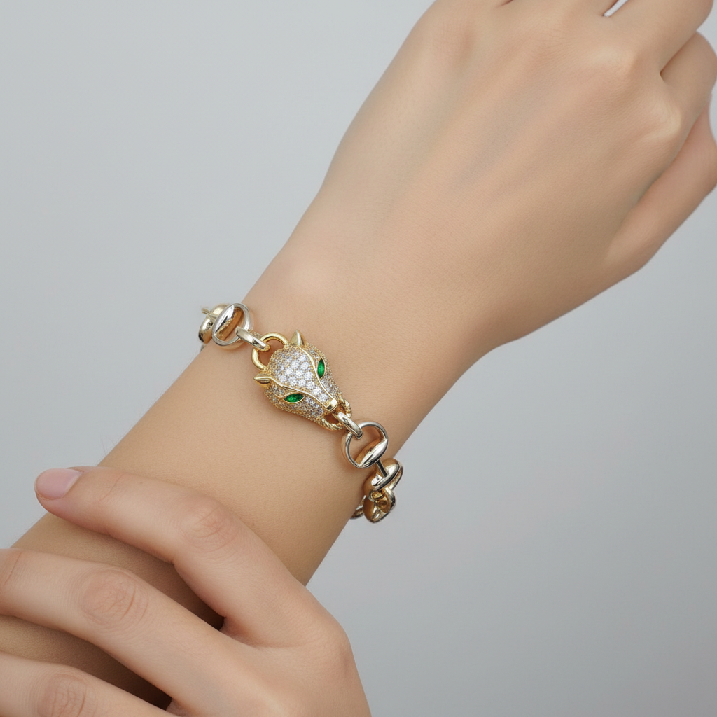 Gold Pave Horse Bit Panther Bracelet