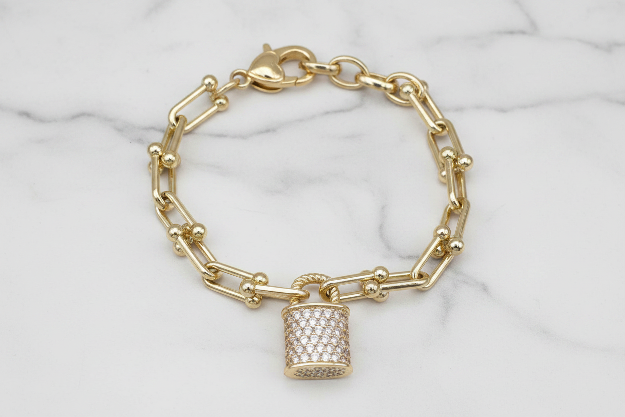 Gold Pave Lock Bracelet