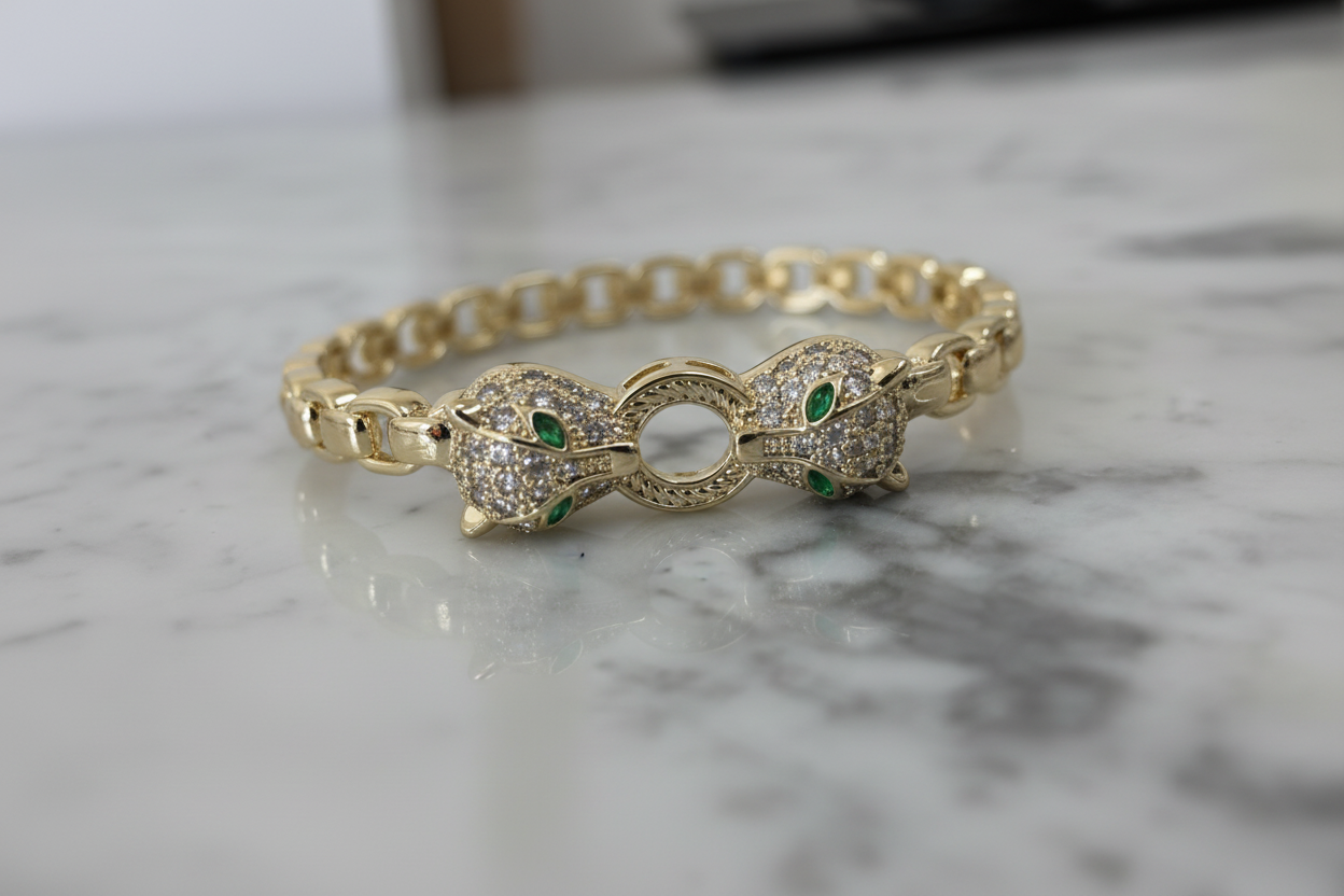 Gold Pave Panther Bangle