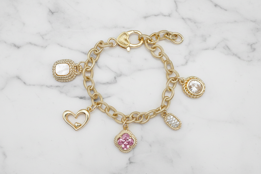 Gold Pave Pink Charm Bracelet