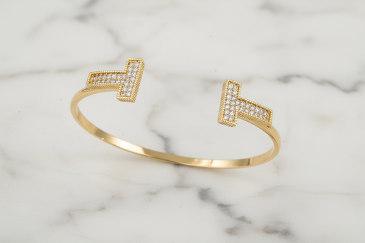 Gold Pave Wire "T" Bangle