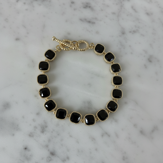 Gold Square CZ Bracelet - Jet