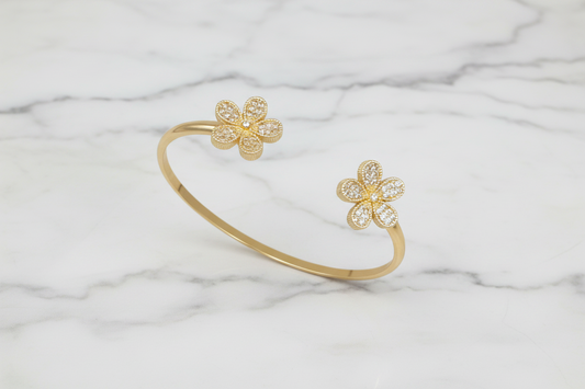 Gold Wire Pave Flower Bangle