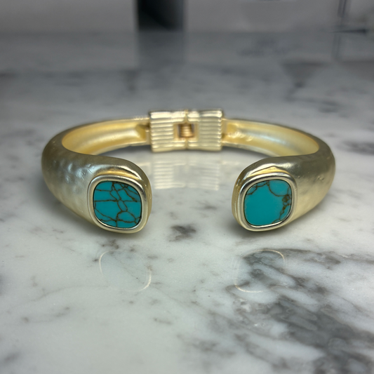 Matte Gold Bangle w/Square Turquoise