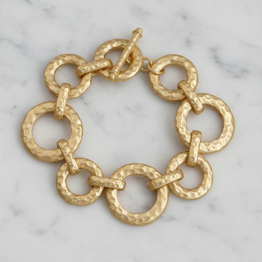 Matte Gold Circle Hammered Bracelet