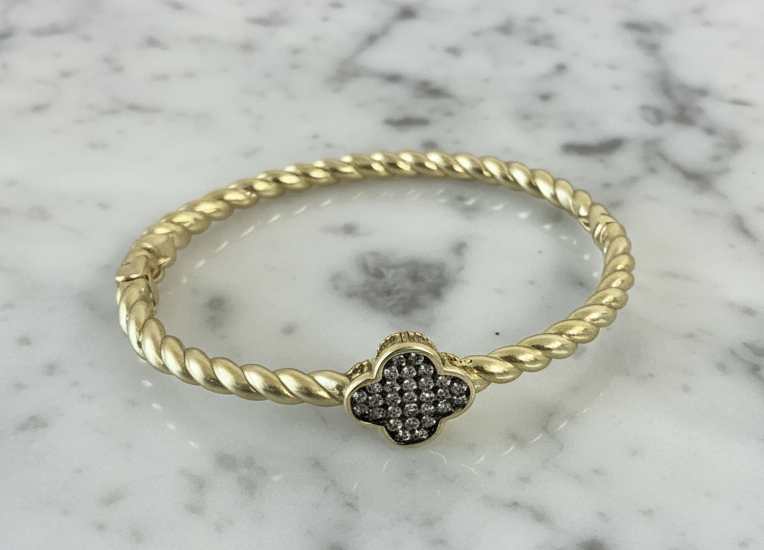 Matte Gold Hematite Pave Clover Bangle