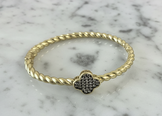 Matte Gold Hematite Pave Clover Bangle