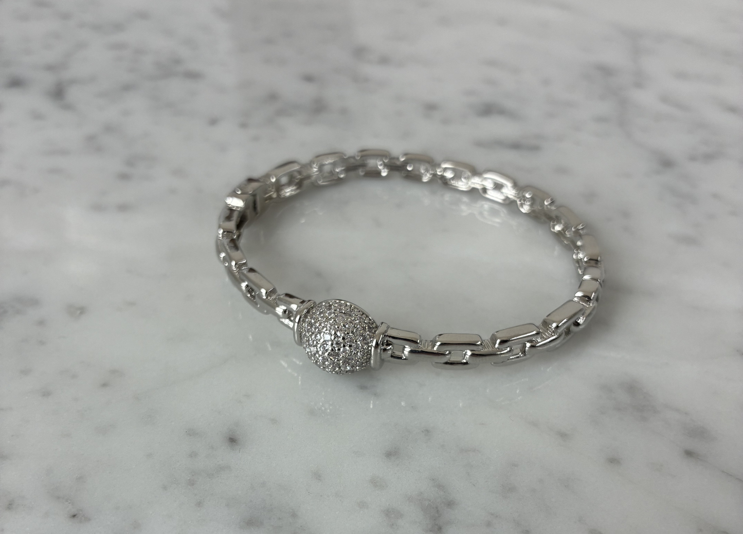 Silver Links Pave Ball Bracelet