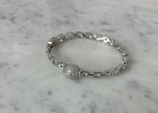 Silver Links Pave Ball Bracelet