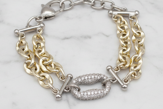 Two Tone 2-Row Oval CZ Bracelet