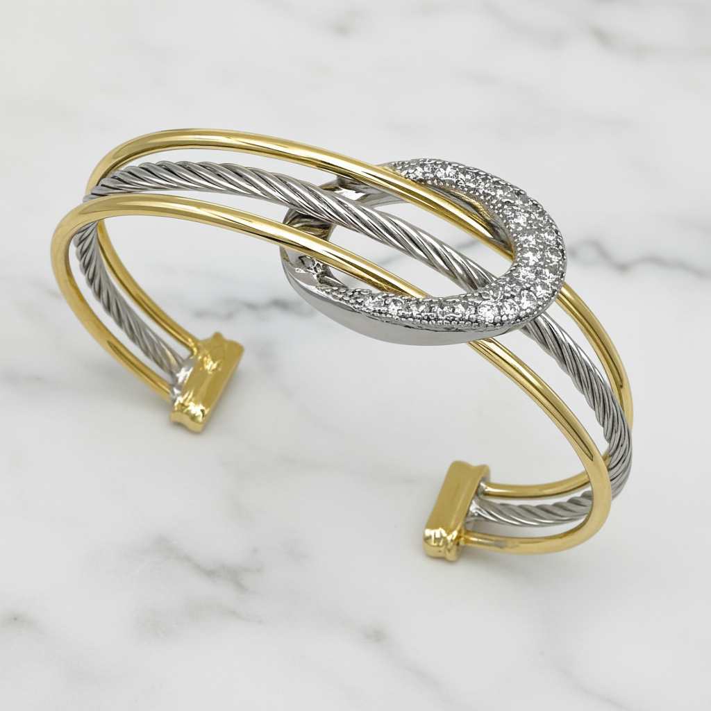 Two Tone 2-Row Oval Pave Bangle