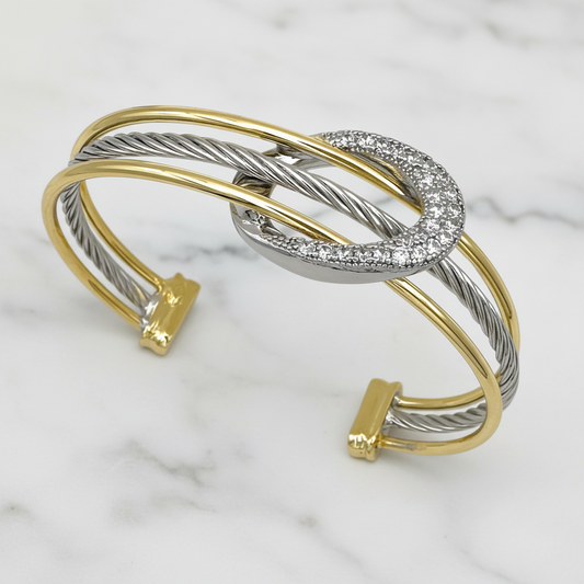 Two Tone 2-Row Oval Pave Bangle