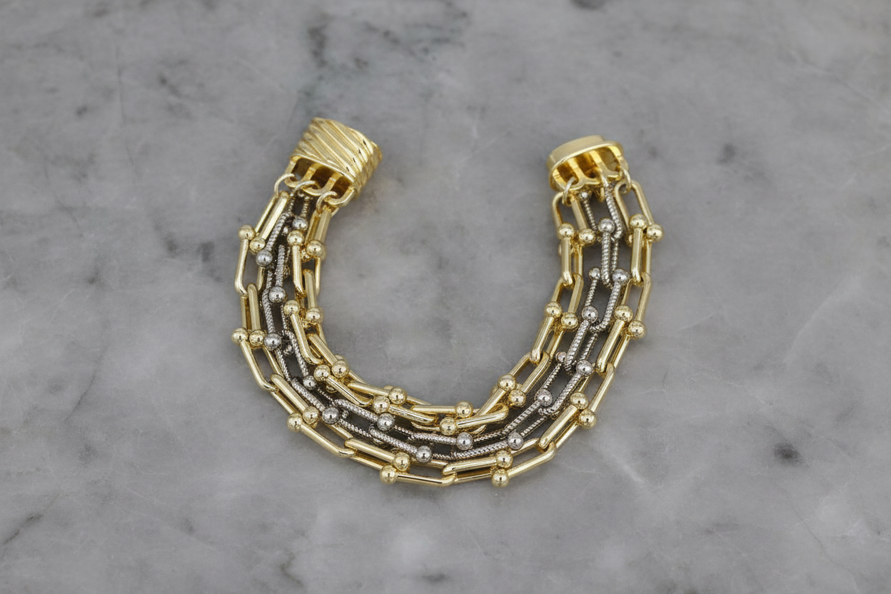 Two Tone 3-Row Hardware Mag. Bracelet