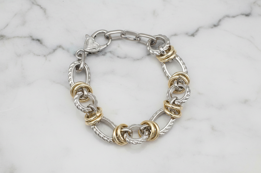 Two Tone Cable Oval Link Bracelet