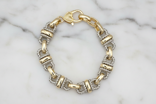 Two Tone Cable Rectangle Links Bracelet