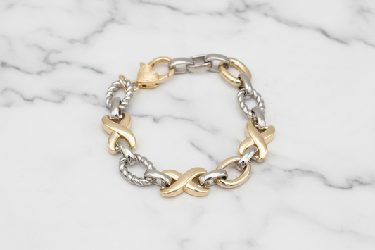 Two Tone Cable "X" Link Bracelet