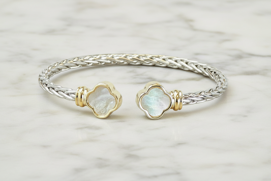 Two Tone MOP Ponytail Clover Bangle