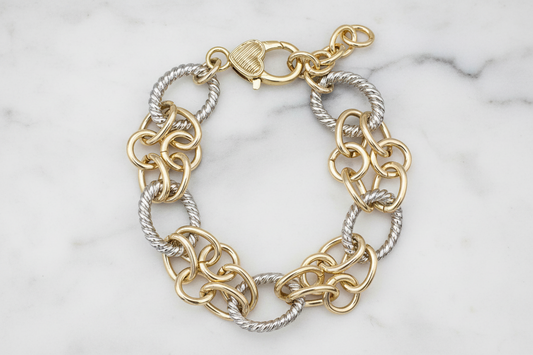 Two Tone Oval Cable Links Bracelet