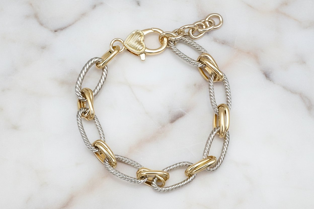 Two Tone Oval Link Cable Bracelet