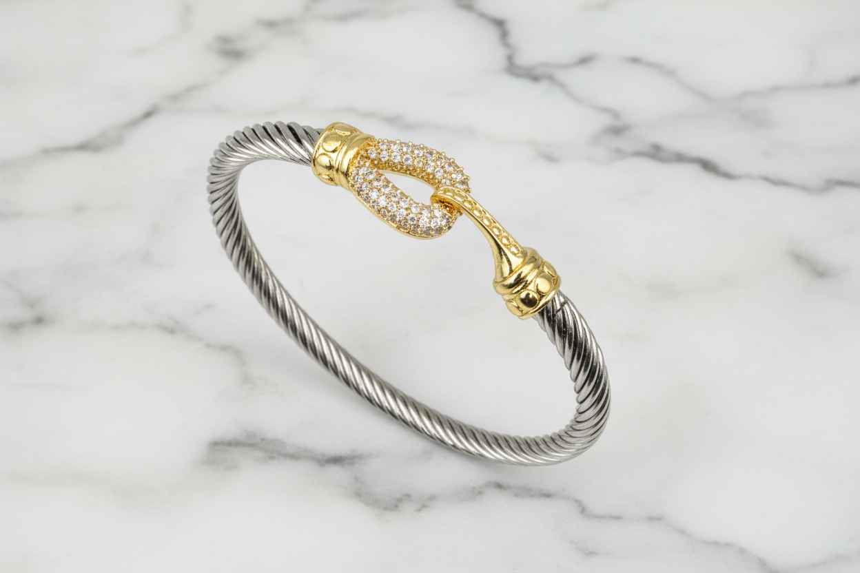 Two Tone Pave Cable Hook Bracelet
