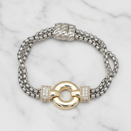 Two Tone Pave Double Box Chain Bracelet