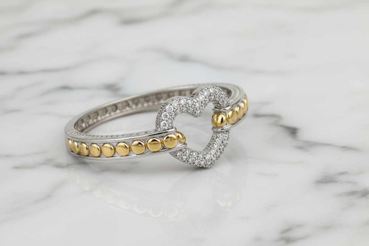 Two Tone Pave Heart Dog Bangle
