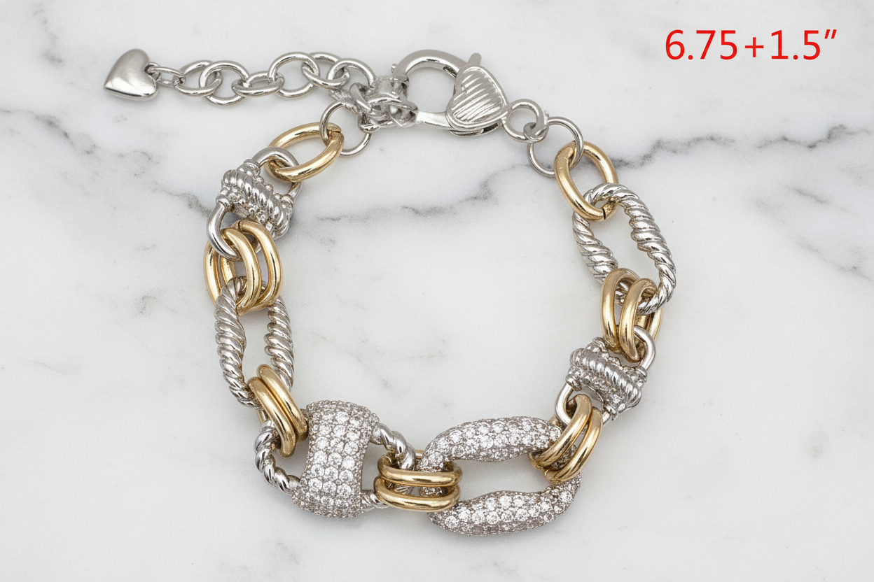 Two Tone Pave Link Bracelet