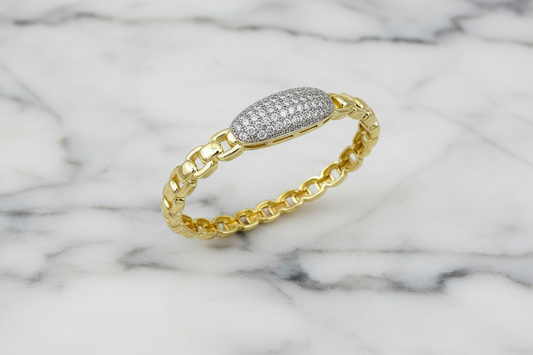Two Tone Pave Oval Bangle