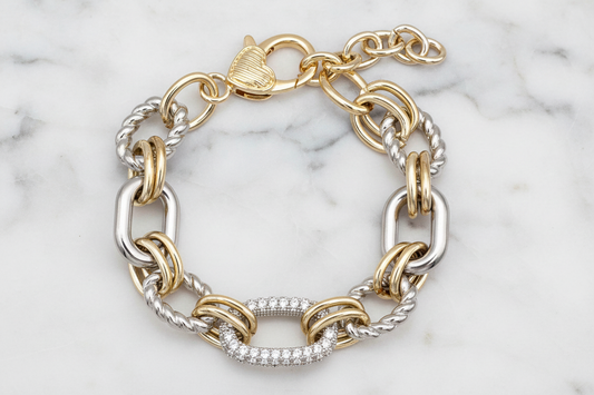 Two Tone Pave Oval Links Bracelet
