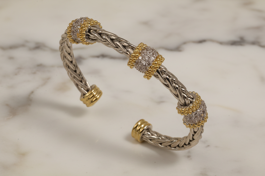 Two Tone Pave Pnytl 5mm Bead Bangle