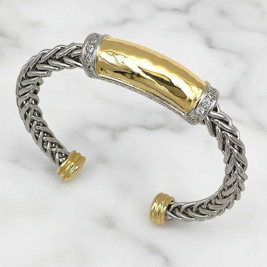 Two Tone Pnytail Hamrd Bar Bangle