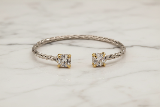 Two Tone Ponytail 3mm Square CZ Bangle