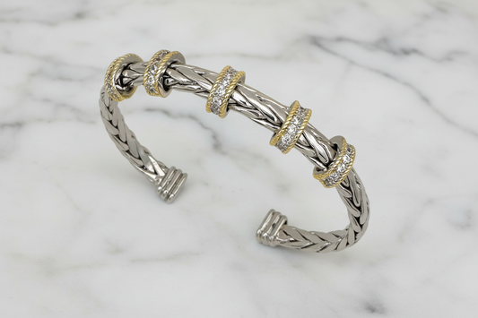Two Tone Ponytail 5-Pave Bar Bangle