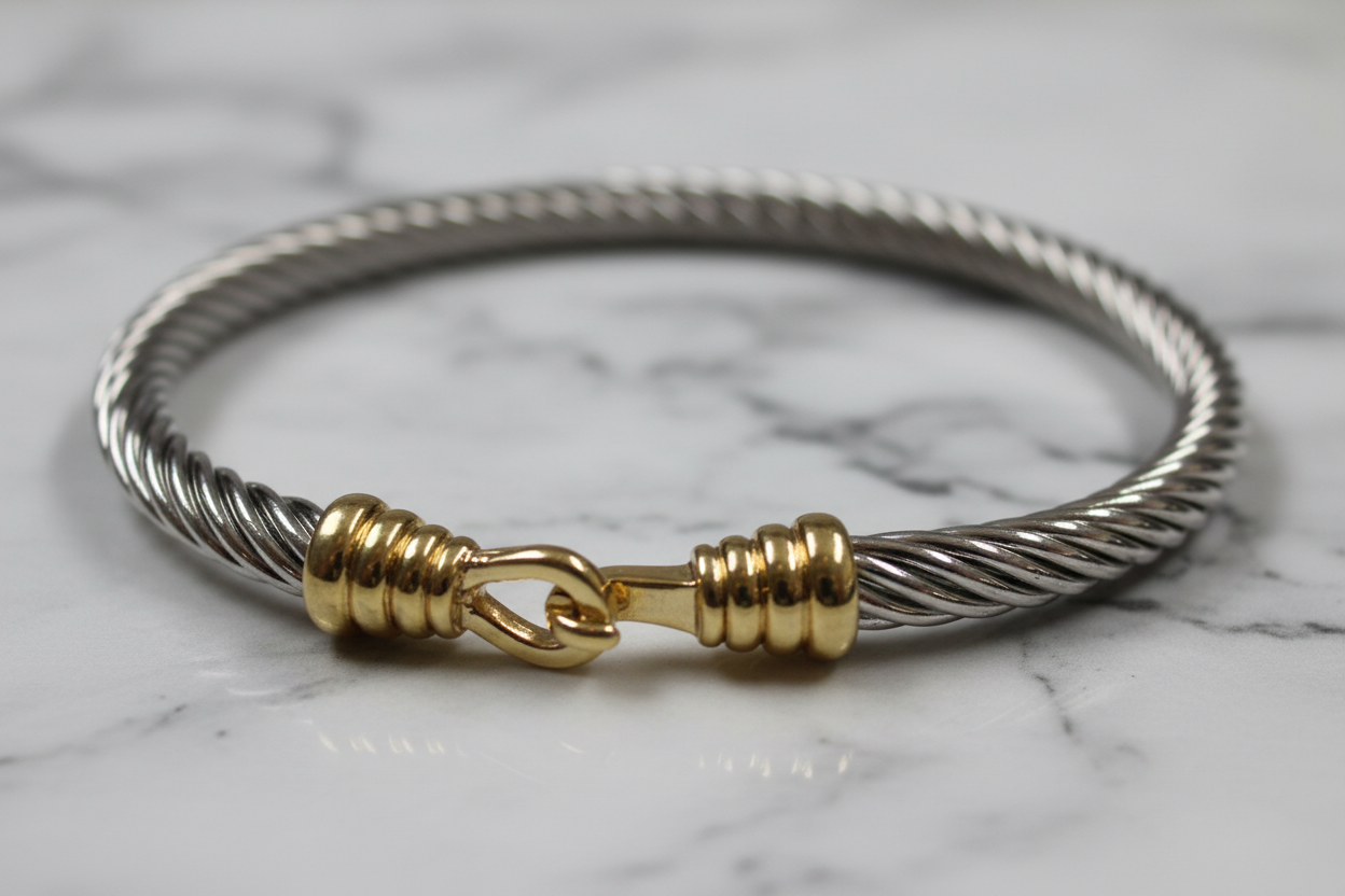 Two Tone Ponytail Bangle w/ Hook Clasp