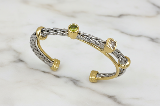 Two Tone Ponytail Crossover CZ Bangle