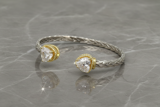 Two Tone Ponytail Heart CZ Bangle