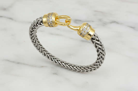 Two Tone Ponytail Tip CZ Hook Bracelet
