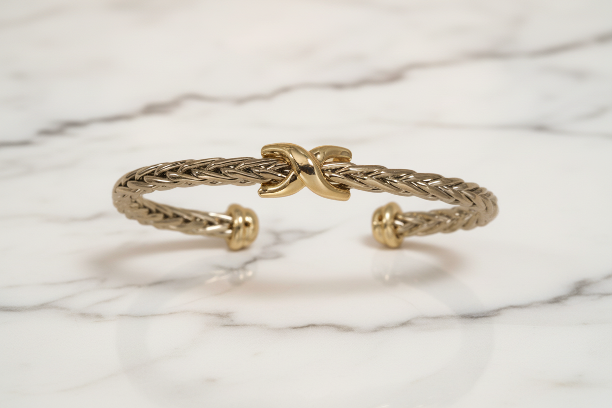 Two Tone Ponytail "X" Bangle
