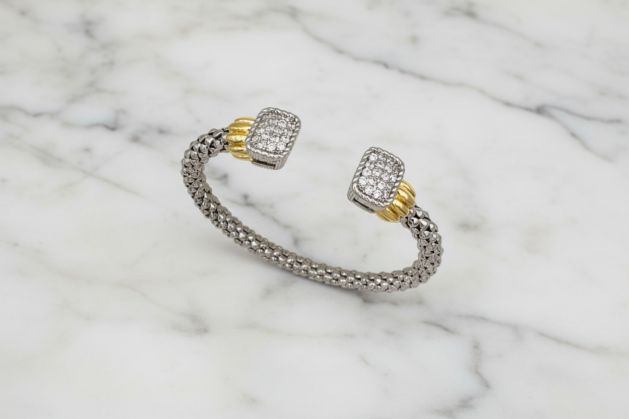Two Tone Popcorn Pave Rectangle Bangle