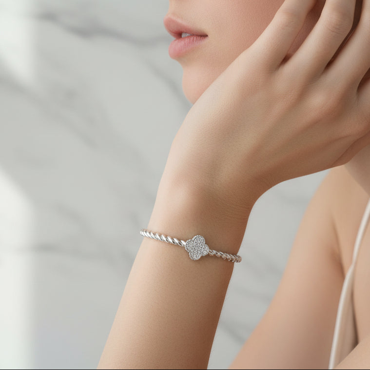 Pave Clover Bangle