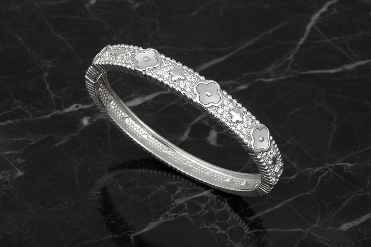 Pave MOP Clover Bangle
