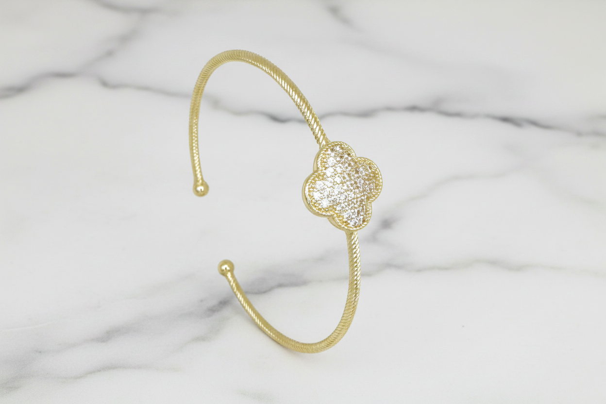 Pave Wire Clover Bangle