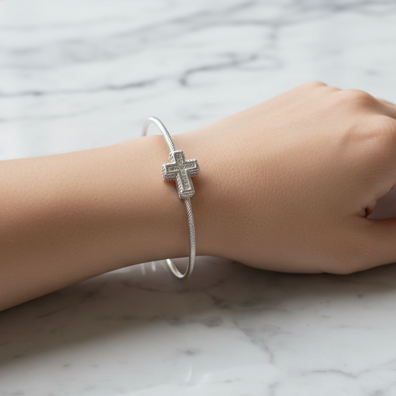 Pave Wire Cross Bangle