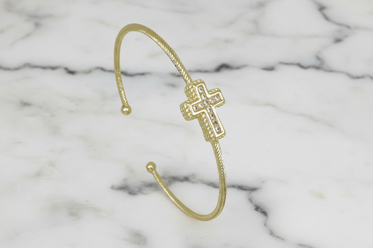 Pave Wire Cross Bangle
