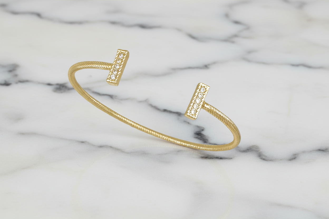 Wire CZ Pave T Bangle