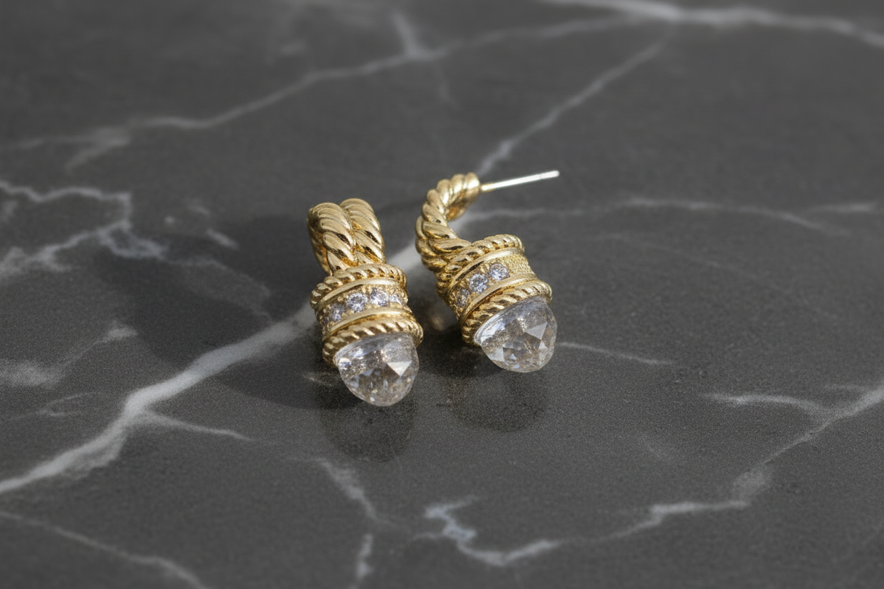 Gold Cable Clear CZ Hoop Earring