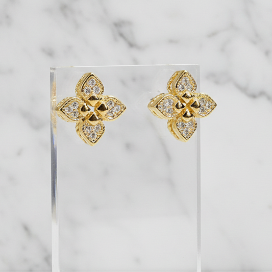 Gold Clover CZ Pave 0.6" Earring